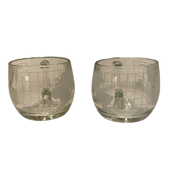 Set of 2 Vintage Nestle Nescafe World Map Globe Etched Glasses Mug Coffee Cups - Picture 7 of 16